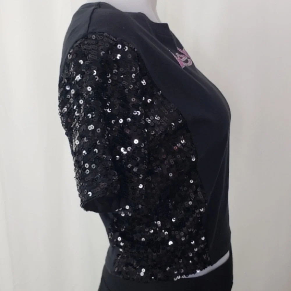 bebe Girls - Black & Sequin Logo Top - Short Sleeve Shirt - Size 14 Large
